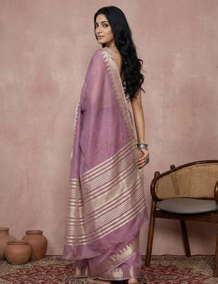 dusty magenta pure linen saree: romantic elegance & fluid comfort 2
