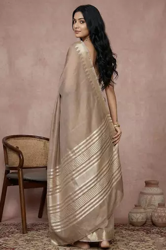 earthy beige pure linen saree: grounded sophistication & drape