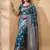 steel blue soft silk blend saree with silver zari floral motifs