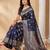 Sutriti deep navy blue soft silk saree with silver zari pallu