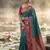 women teal blue soft silk blend saree with pink nandi zari border