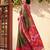 Sutriti olive green & red pochampalli soft silk saree with traditional ikat pallu sari