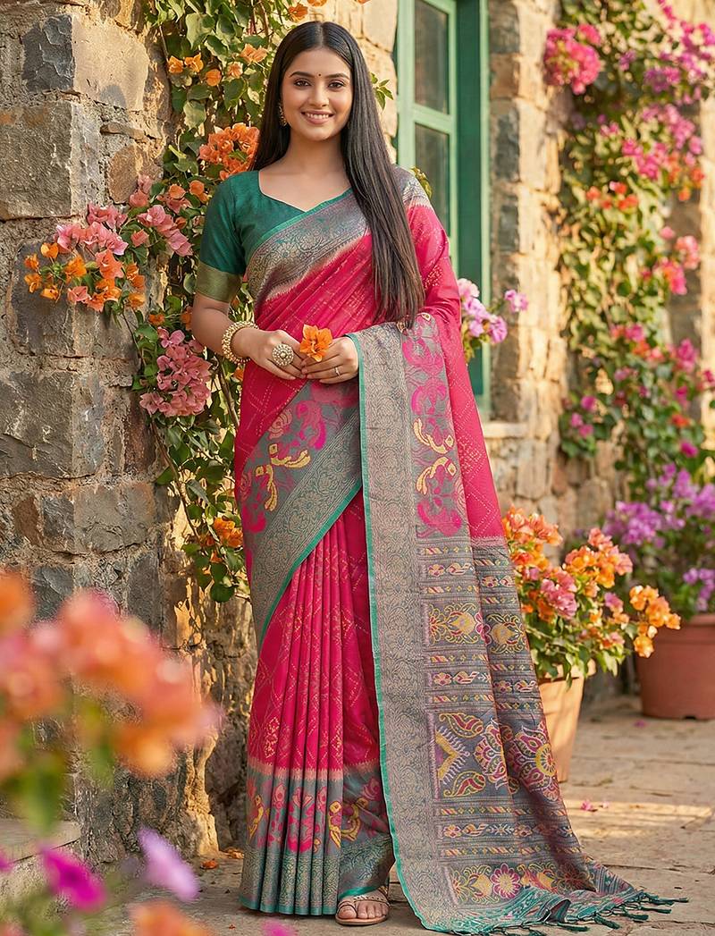 Sutriti pink pochampalli silk saree for women | wedding & festive wear saree