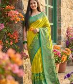Sutriti yellow pochampalli silk saree for women | wedding & festive wear saree