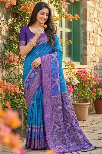 Sutriti blue pochampalli silk saree for women | wedding & festive wear saree