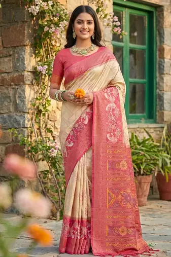 Sutriti cream pochampalli silk saree for women | wedding & festive wear saree