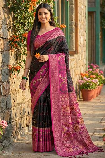 Sutriti black pochampalli silk saree for women | wedding & festive wear saree
