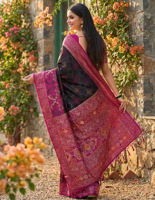 black pochampalli silk blend saree for women  2