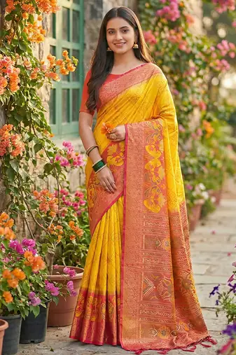 Sutriti yellow pochampalli silk saree for women | wedding & festive wear saree
