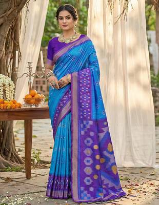 blue pochampalli silk blend saree  1