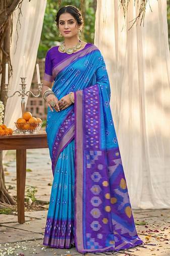 Sutriti blue pochampalli silk saree | elegant traditional wedding & festive wear saree