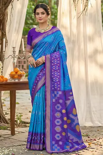 Sutriti blue pochampalli silk saree | elegant traditional wedding & festive wear saree