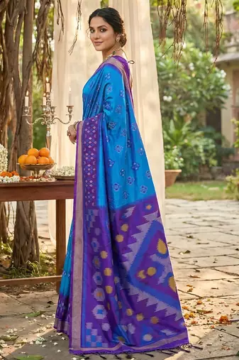 blue pochampalli silk blend saree 