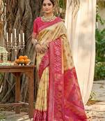 Sutriti cream pochampalli silk saree | elegant traditional wedding & festive wear saree