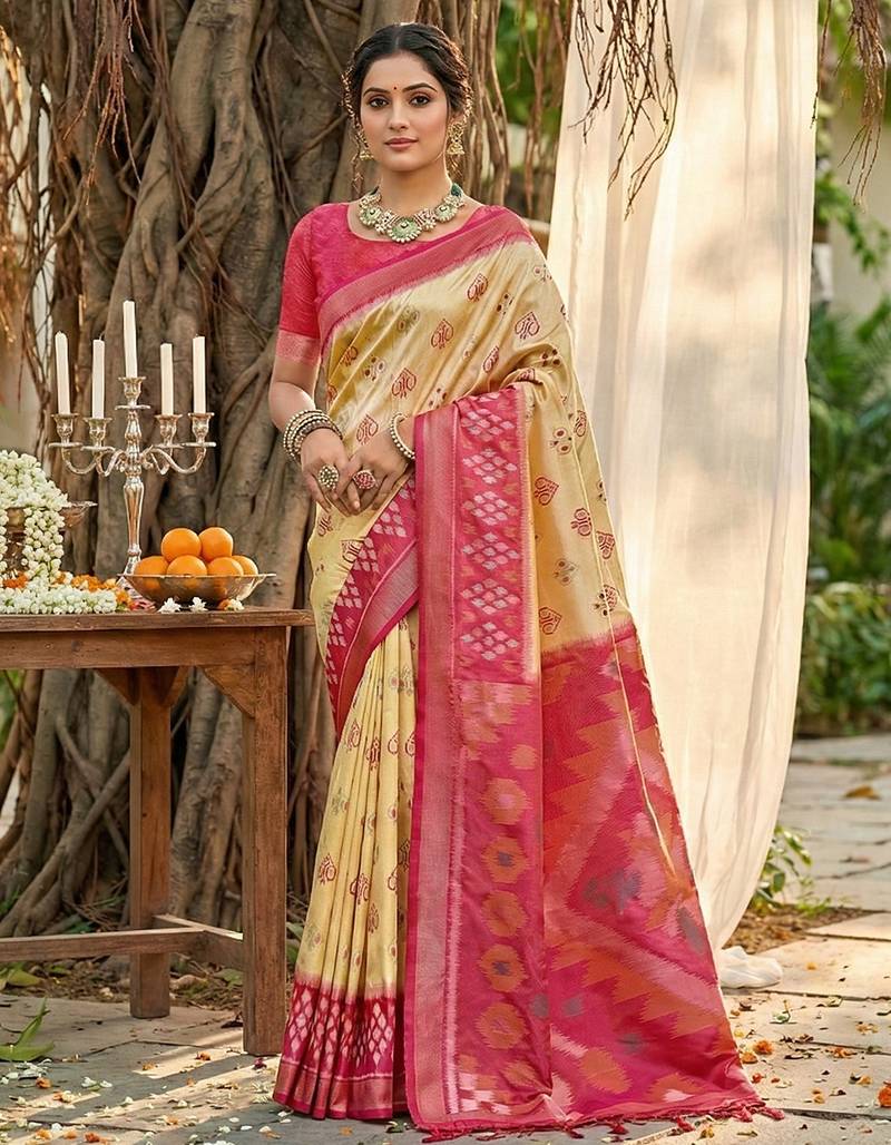 Sutriti cream pochampalli silk saree | elegant traditional wedding & festive wear saree