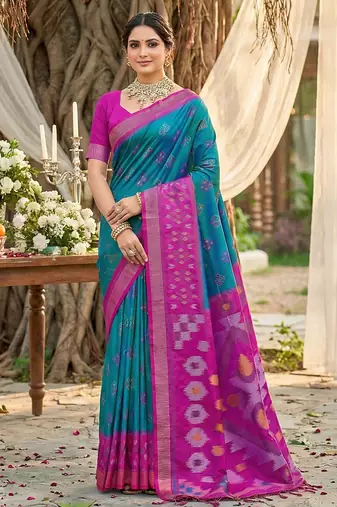 Sutriti teal blue pochampalli silk saree | elegant traditional wedding & festive wear saree