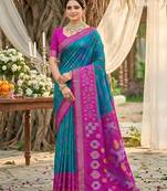 Sutriti teal blue pochampalli silk saree | elegant traditional wedding & festive wear saree