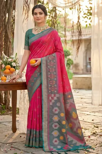 Sutriti pink pochampalli silk saree | elegant traditional wedding & festive wear saree