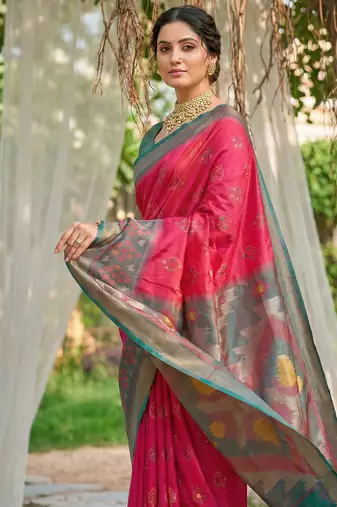 pink pochampalli silk blend saree 