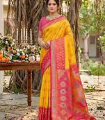 Sutriti yellow pochampalli silk saree | elegant traditional wedding & festive wear saree