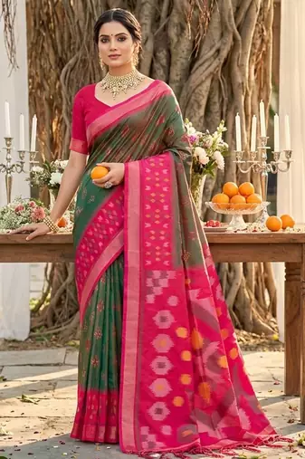 Sutriti olive green pochampalli silk saree | elegant traditional wedding & festive wear saree