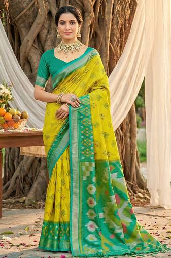 Sutriti mustard yellow pochampalli silk saree | elegant traditional wedding & festive wear saree