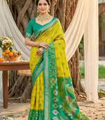 Sutriti mustard yellow pochampalli silk saree | elegant traditional wedding & festive wear saree