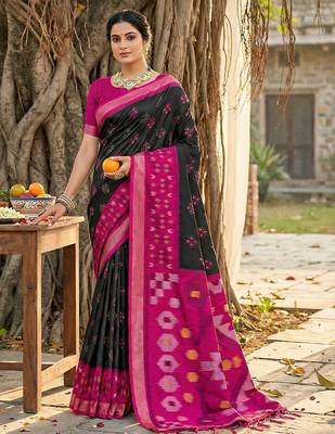 black pochampalli silk blend saree  1