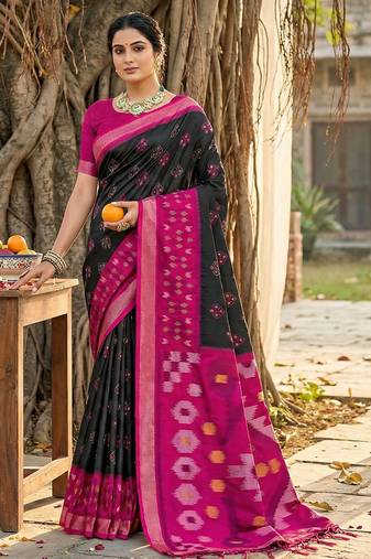 Sutriti black pochampalli silk saree | elegant traditional wedding & festive wear saree