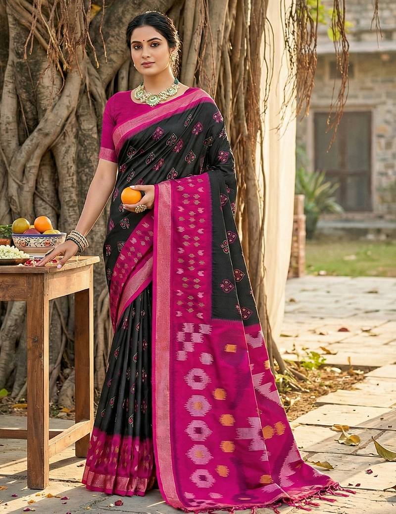 Sutriti black pochampalli silk saree | elegant traditional wedding & festive wear saree