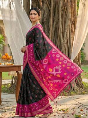 black pochampalli silk blend saree  2