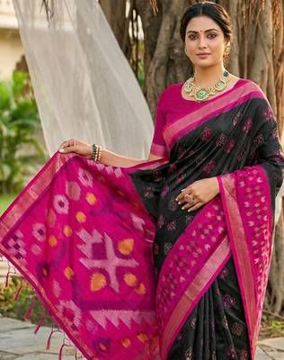 black pochampalli silk blend saree  3