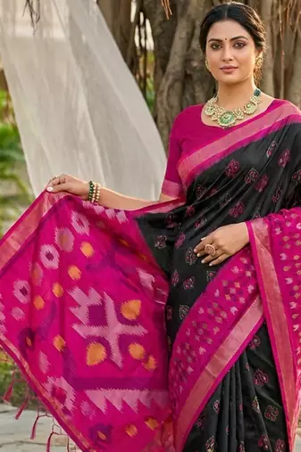 black pochampalli silk blend saree 