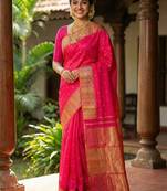Sutriti hot rani pink bridal style soft lichi silk saree | heavy zari woven border & pallu for wedding guests