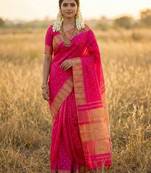 Sutriti hot rani pink bridal style soft lichi silk saree | heavy zari woven border & pallu for wedding guests