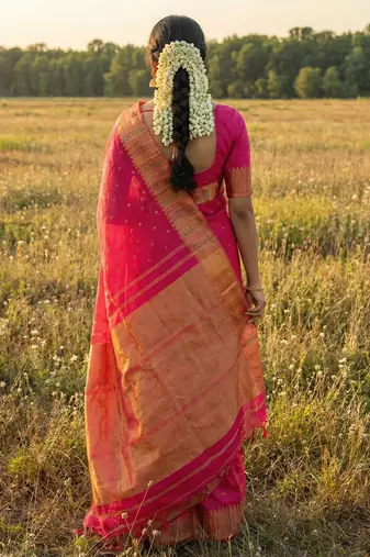 hot rani pink bridal style soft lichi silk blend saree 
