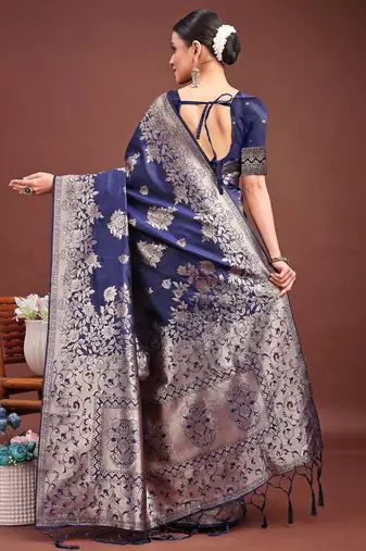 midnight navy blue woven soft silk blend saree