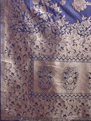 midnight navy blue woven soft silk blend saree 5