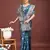 steel blue soft silk blend saree with silver zari floral motifs