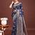 Sutriti deep navy blue soft silk saree with silver zari pallu