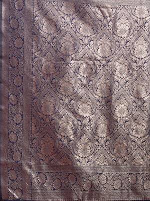 deep navy blue soft silk blend saree with silver zari pallu 5