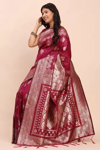 rani pink zari woven saree with rich border & heavy pallu 