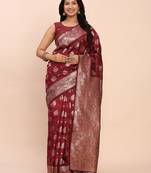 Sutriti deep burgundy maroon soft silk saree for wedding wear
