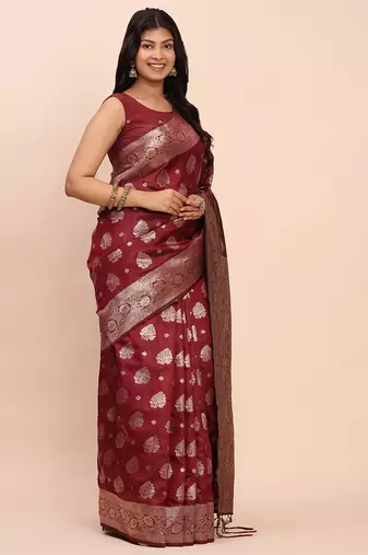 deep burgundy maroon soft silk blend saree for wedding wear