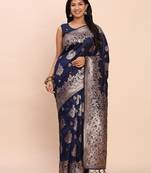 Sutriti midnight navy blue woven soft silk saree