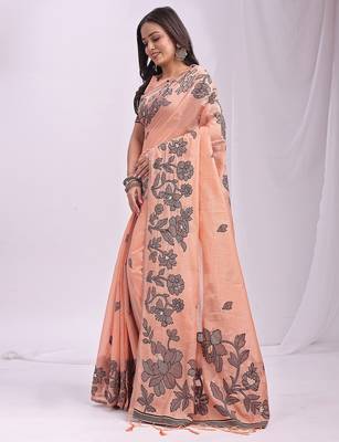 peach floral printed saree for women  2