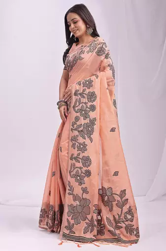 peach floral printed saree for women 