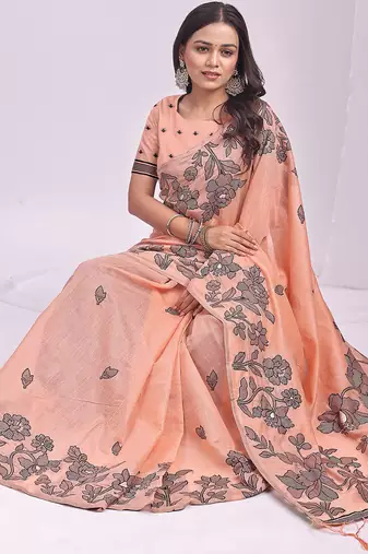 peach floral printed saree for women 