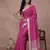 Sutriti women's magenta pure linen saree with gold zari border & blouse piece