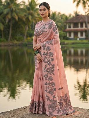 light pinkfloral printed saree for women  2